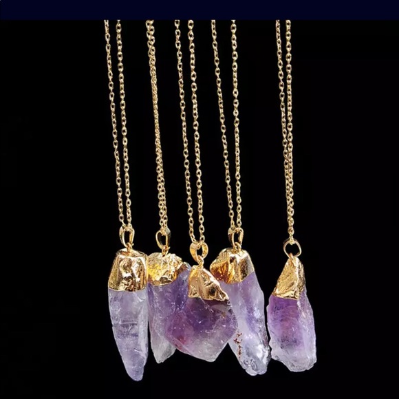 Amethyst Natural Stone Necklace Gold Energy Peace - Picture 8 of 8